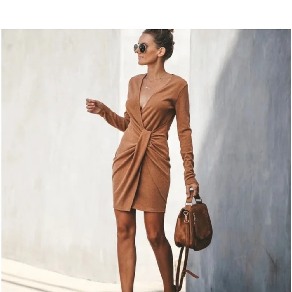 Vici Gabrielle Ribbed Tan Dress sz M
